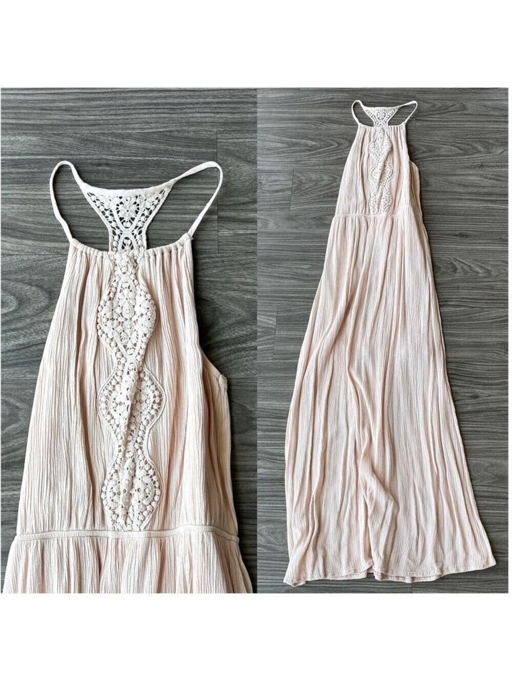 Elegant Mossimo Lace Crochet Maxi Dress in Light Pink XS